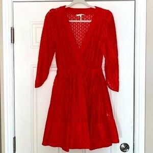Maje Women’s Ralina A-Line Red Lace Dress Size 1 (Small).
